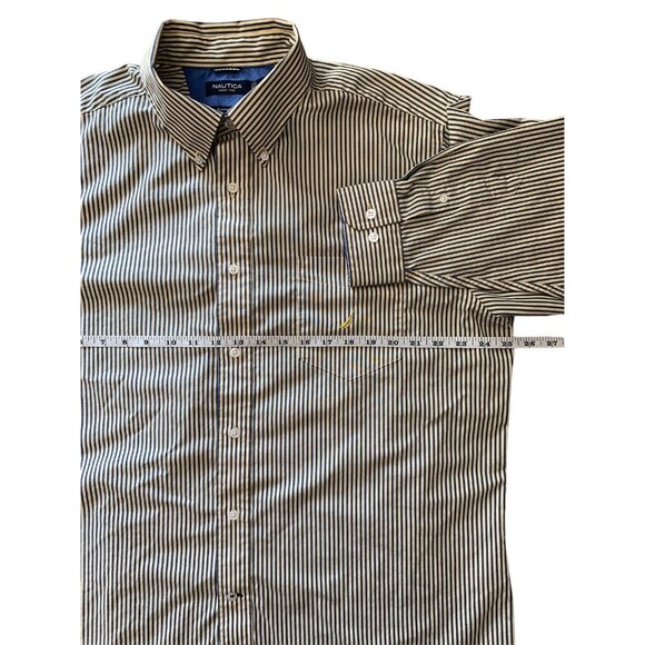Nautica Men's Top Button Up Long Sleeve Shirt Yellow Blue Striped Pocket XL - Picture 5 of 11